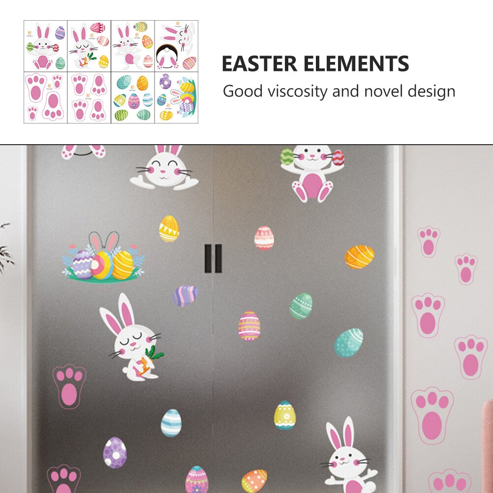 8 Sheets Easter Bunny Paw Stickers Egg Bunny Face Wall Window DIY Decal