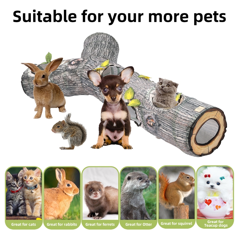 150x65x25cm Tree Style 3 Way Tunnels Tube Collapsible Kitten Play Tent Interactive Toy Maze Cat House for Rabbit Small Animals