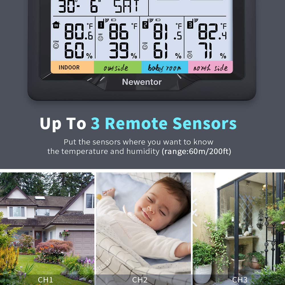 Newentor Digital Q5 Weather Station Indoor Outdoor Forecast Hygrometer Thermometer Wireless Weather Monitor With 3 Sensors