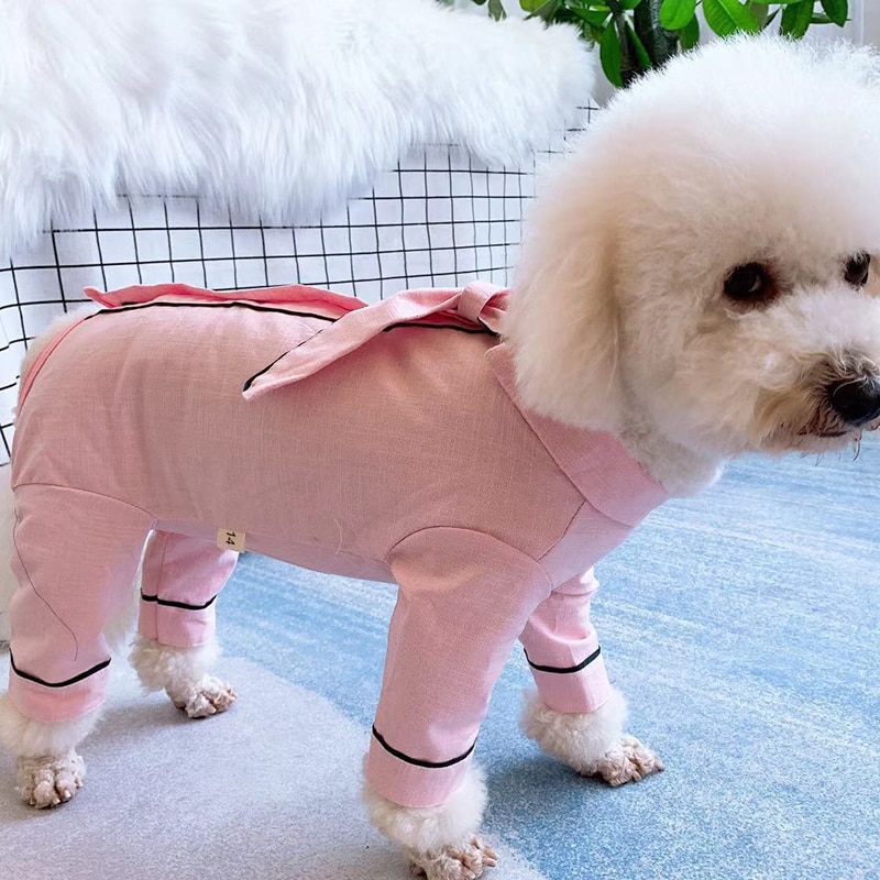 Cachorro de estimação macacão fino bonito cachorro roupas 100% algodão proteger barriga macacão para pequenos cães pijamas camisola chihuahua poodle