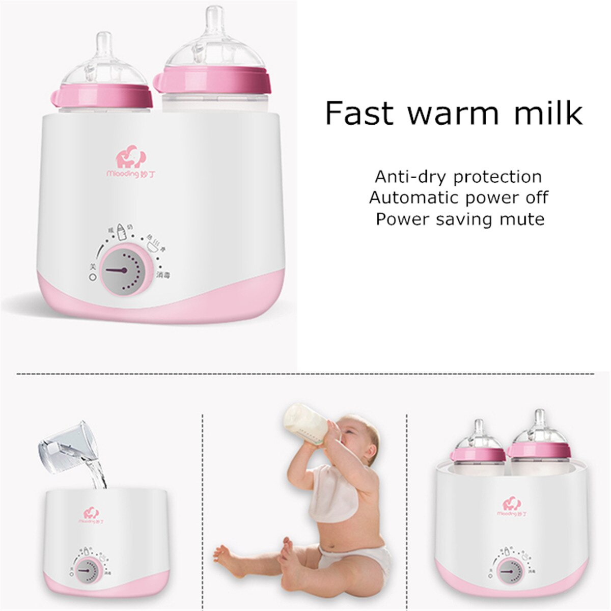 Double Bottle Sterilizer Milk Warmer for Breast Milk Feeding Baby Food Intelligent Thermostatic System