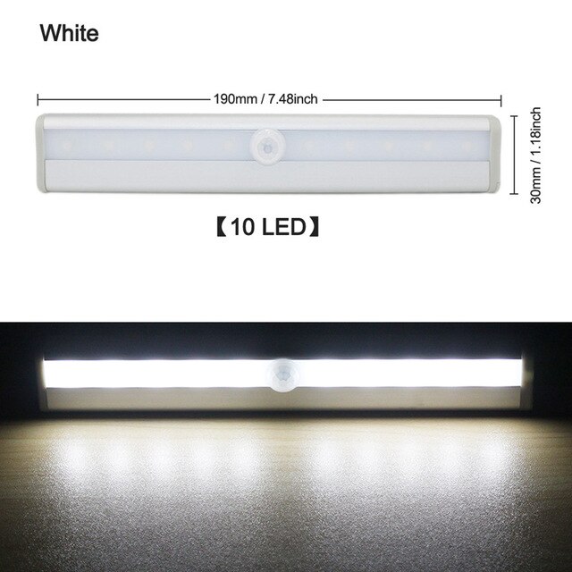 LED motion sensor light cabinet, wardrobe, bedside, closet, night light, closet universal: 10 Led Cool White