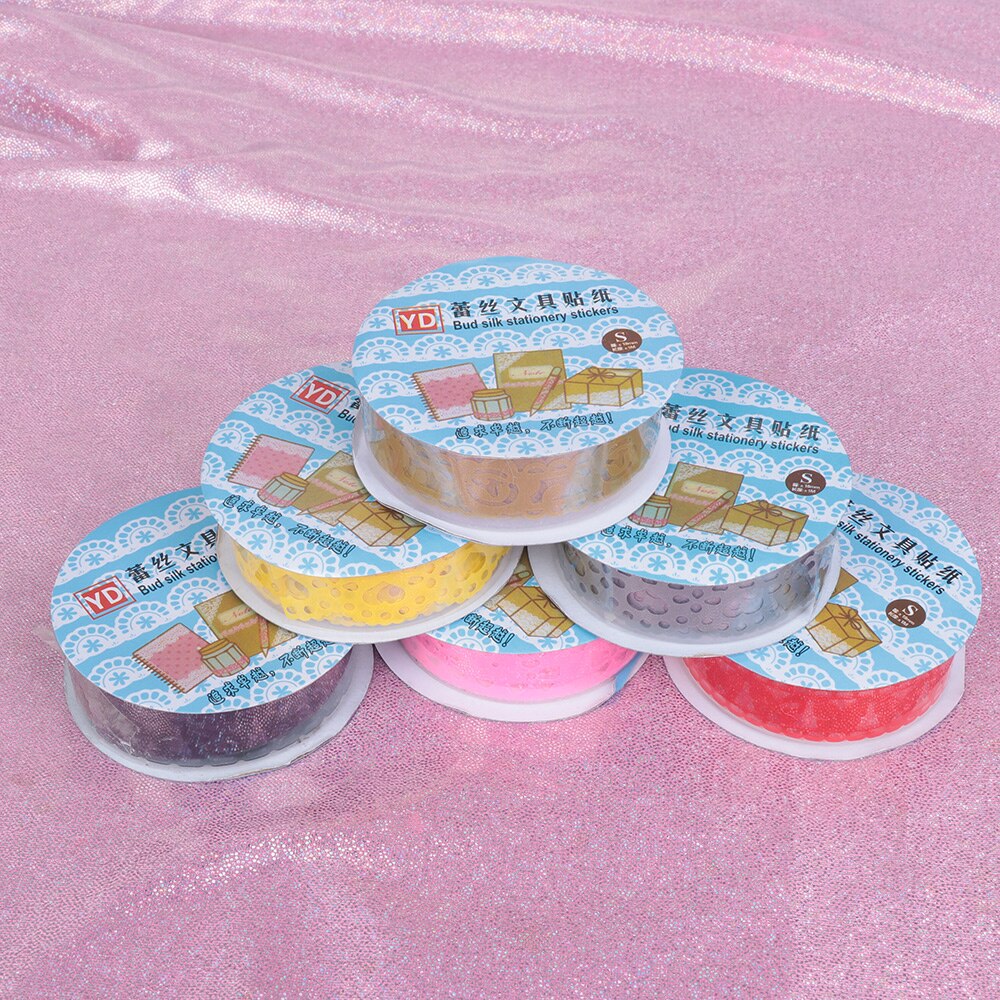 1Roll Bling PP Flower Masking Tape Sticky Paper Lace Ribbon Roll Self Adhesive Scrapbooking Sticker Album Decorative DIY Crafts