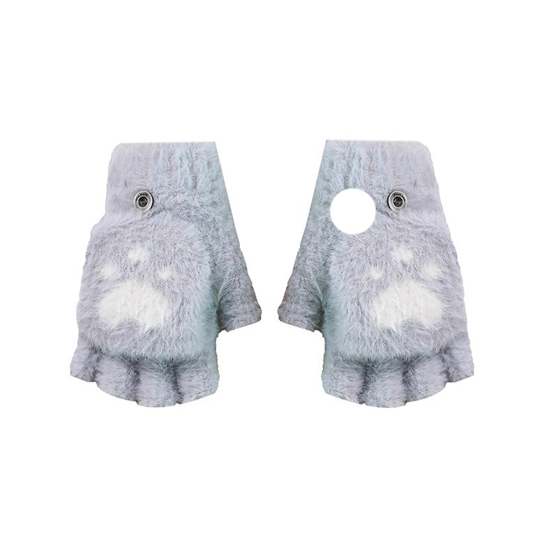 Winter Warme Zachte Konijnenbont Knit Mittens Vrouwen Flip Half Vinger Pluche Dikke Leuke Cartoon Kat Klauw Touchscreen Rijden handschoenen I1