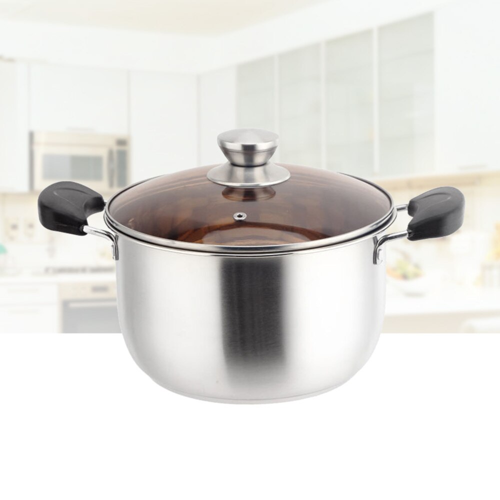 1 pc Soup Pot with Lid Double Handles Kitchen Thick Cooking Pot Stockpot Milk Pot for Restaurant Home