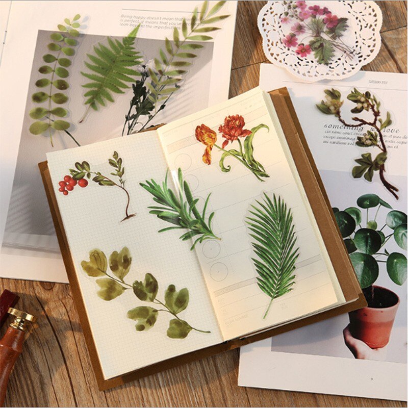 Lote de 12 unidades de pequeñas plantas frescas de la serie Coloffice Flower, pegatinas decorativas con forma especial para artículos de papelería, 1 unidad