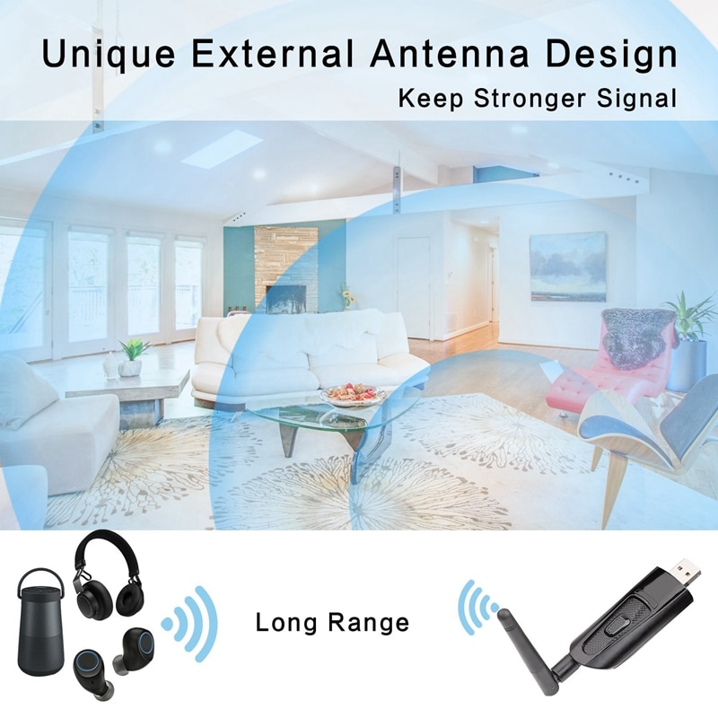 Mini Usb Bluetooth Transmitter with Aptx Low Latency, Wireless o Adapter with 3.5Mm Aux Jack for Tv Pc, Plug & Play,Dual Lin