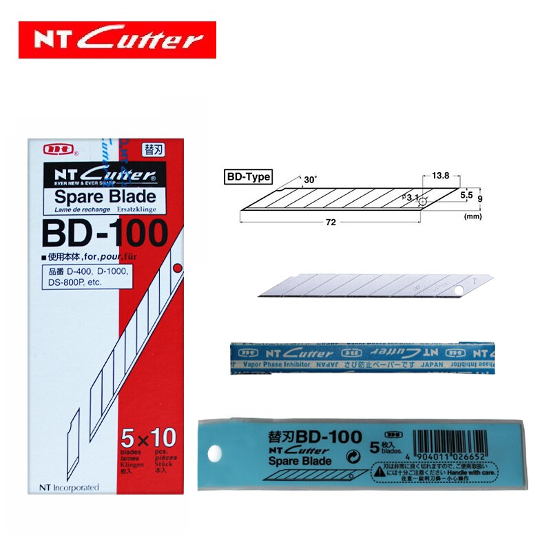Japan ekstra udskiftningsblad bd -100 lille kunstblad 9mm 30 grader 50 blade / pakke til d -400 d-1000 c-400 c-1500