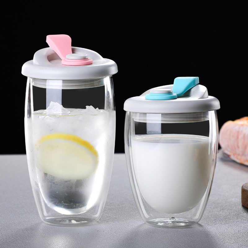 250ml 350ml 450ml dwuwarstwowy szklany kubek do kawy z pokrywką szczelny podróż mleko herbata cytrynowa kubek Dinkware