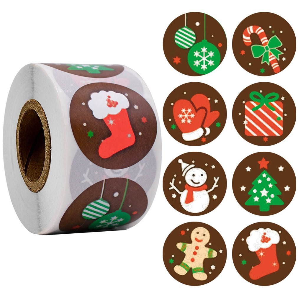 500 stuks zelfklevende labelstickers met schattige kerstpatronen, handig en draagbaar: Bruin