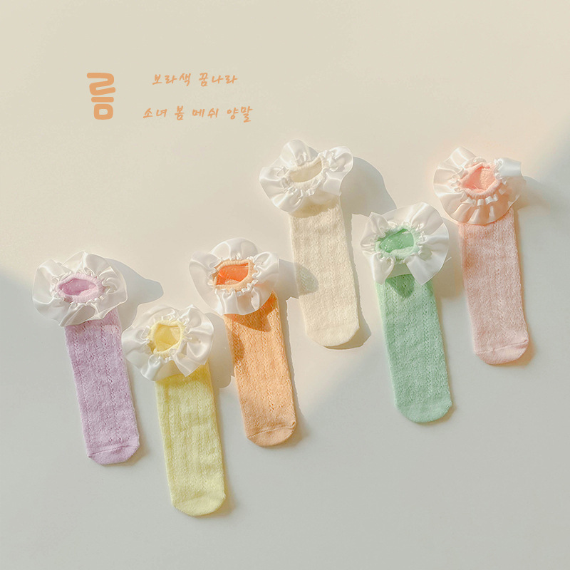 2 pairs of children&#39;s socks 2022 summer candy colored lace loop mesh socks thin cotton girls&#39; socks kids socks