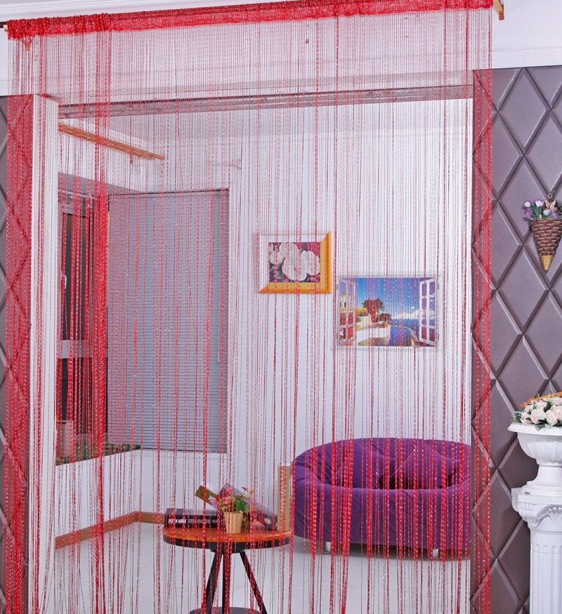 Streng vindu dør gardin bakgrunn blind panel dusker valance romdeler sølv tråd gardin krystall perler panel: Rød