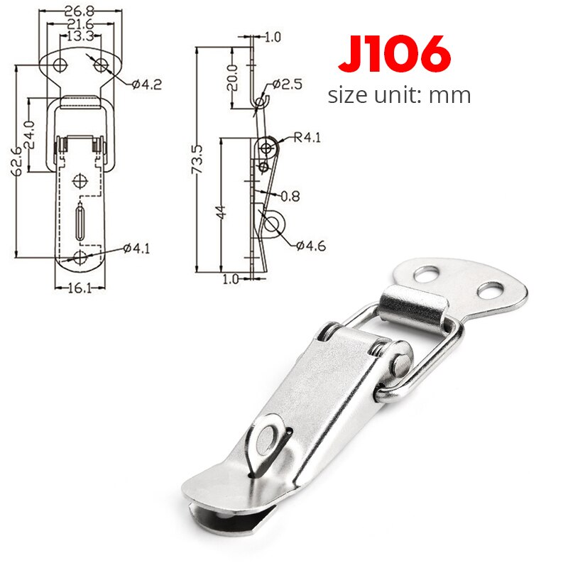 KAK Cabinet Boxes Spring Loaded Latch Catch Toggle Hasp Mild Steel Hasp For Sliding Door Simple Window Hardware Tool Box Lock: Silver