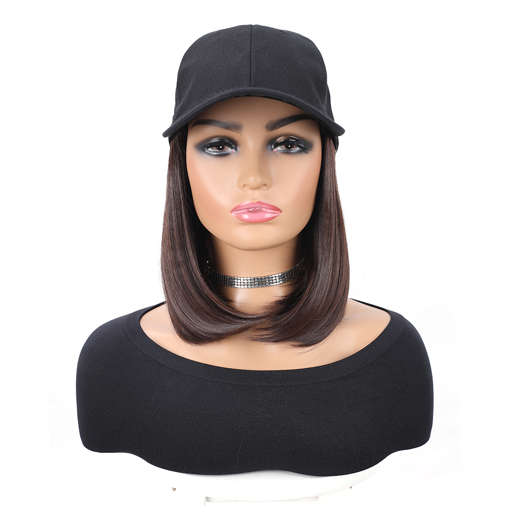 Gorra de béisbol con extensiones de cabello sintético, peinado Bob corto liso, peluca extraíble ajustable, sombrero de 10 pulgadas para mujer y niña: #4