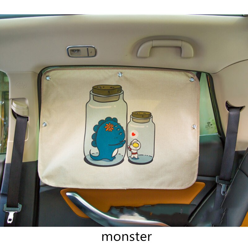 Pare-soleil pour pare-brise de voiture, 70x50cm, joli dessin animé, protection pour fenêtre latérale arrière: monster