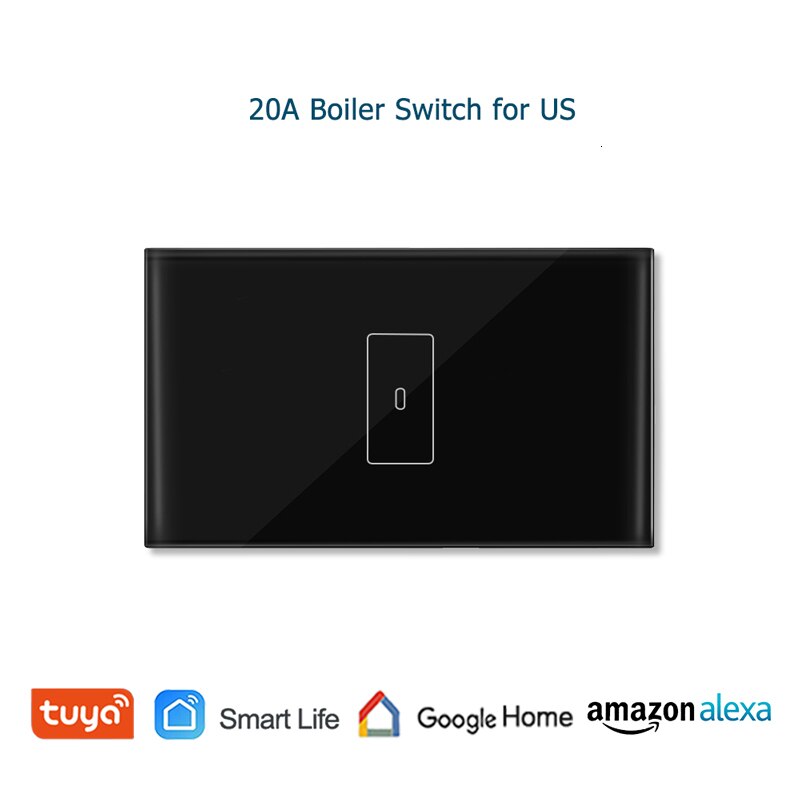 WiFi Smart Boiler Glass Panel Switch 4400W 20A Smart Life Tuya App Remote Control Water Heater Switch via Alexa Google Home