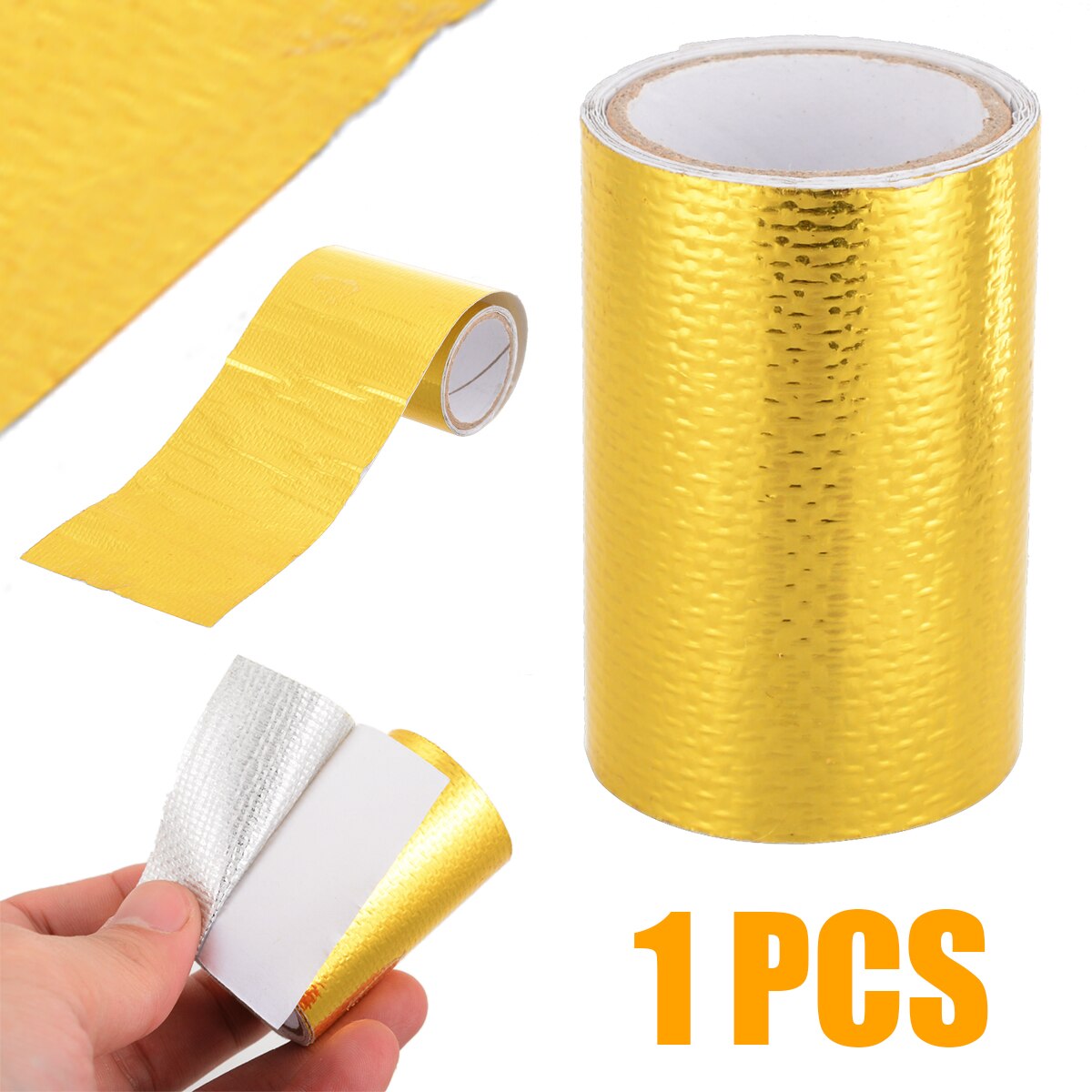 1 Roll 5cm*80cm Gold High Temperature Heat Shield Wrap Tape Adhesive Reflective Engine Fiberglass Tape