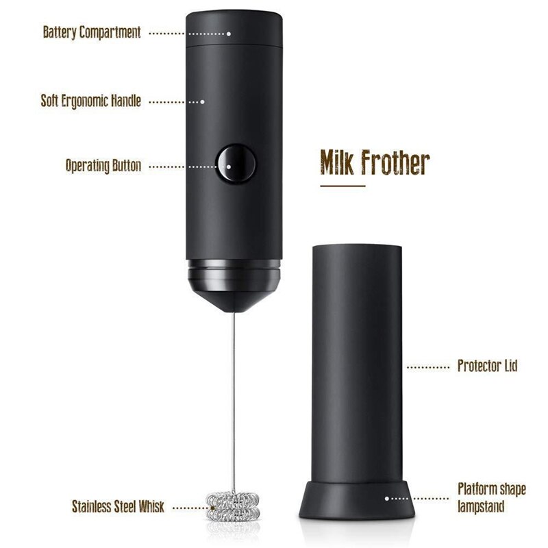 Mini håndholdt mælkeskummer batteridrevet elektrisk skummaskine inkluderer køkkenstand latte mælk æggepisker kaffe
