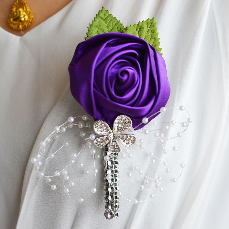Kyunovia bröllop bal corsage konstgjord blomma brosch bröllop boutonniere brudgum brudtärna groomsmen blommor boutonniere  fe21: Lila