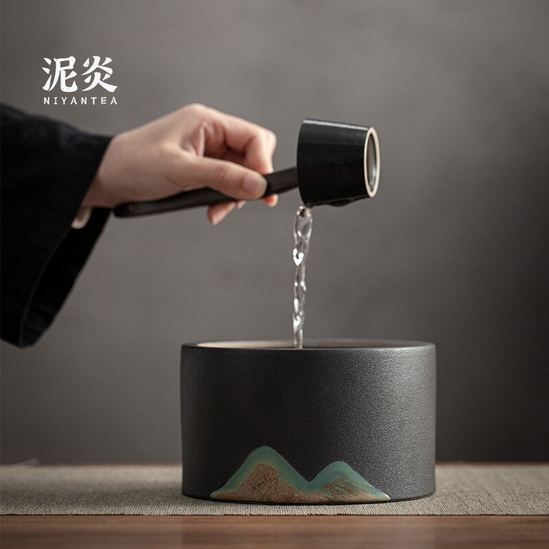 Handgeschilderde Grote Thee Wassen Kom Zwarte Accessoires Chinese Ceremonie Thee Wassen Droesem Kom Water Cup Tasse Een De Celadon theewaar