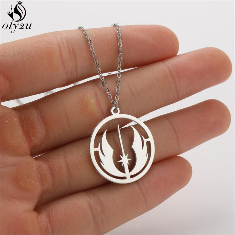 Collares de acero inoxidable con símbolo de orden Jedi, colgante con logotipo, cadena, collar gótico de estrella para mujer, joyería, de Hip Hop para hombre: Rojo-marrón