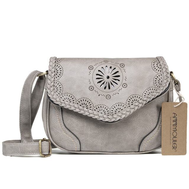 Annmouler Frauen Schulter Tasche Vintage Pu Leder Umhängetasche Aushöhlen Damen Satchel Tasche Braun Retro Handtasche für Mädchen: Brown