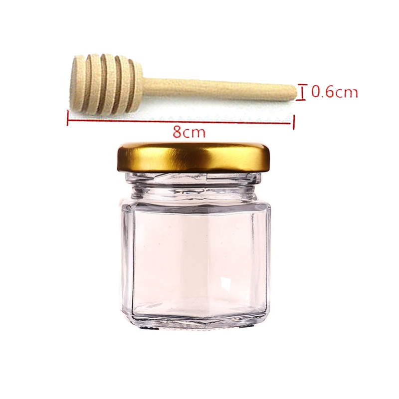 X22 Zeshoekige Mini Glas Honing Jar 45Ml Capaciteit 1.5Oz Honing Glazen Pot Met Metalen Covers Honing Potten Voor bruiloft