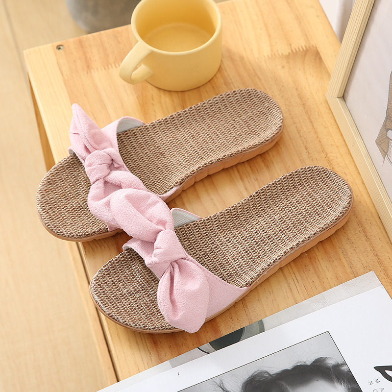 Suihyung kvinder sommerfugleknude hjemmesko blødt linned damer casual slides flade sandaler sommer indendørs sko skridsikre flip flops
