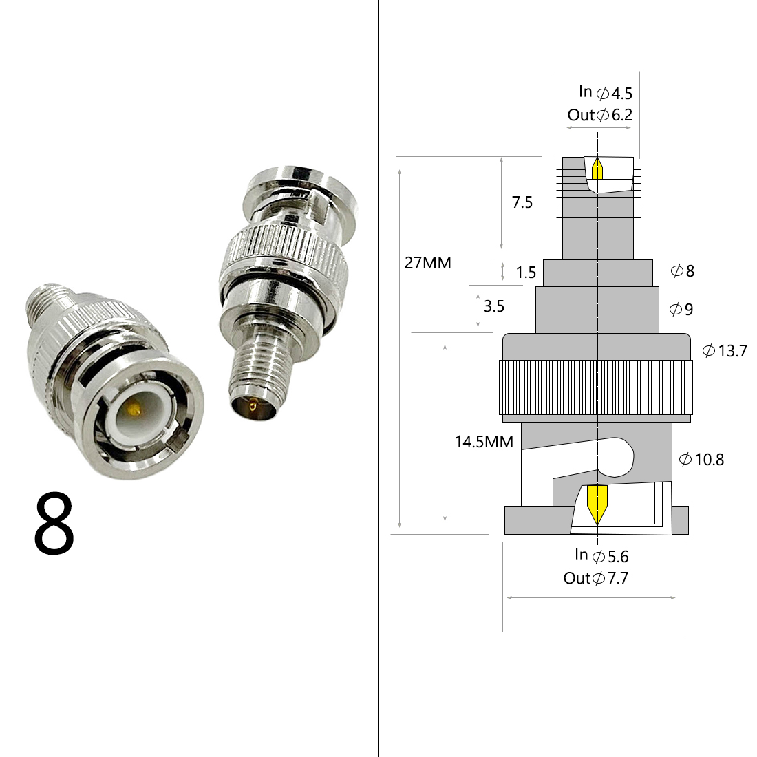 Adaptador de antena Wifi SMA macho hembra a BNC N macho hembra, Conector de enchufe RF coaxial, convertidor recto, precio al por mayor, 1 ud.: Type8