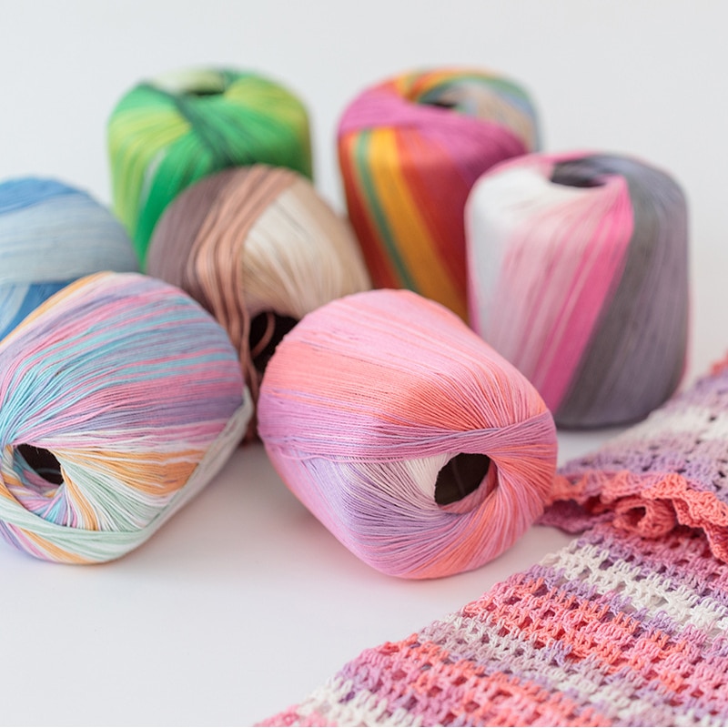 50g/ball Gradient Lace Thin Thread Cotton Yarn Worsted Section-dyed Rainbow Yarn For DIY Hand Knitting Crochet Sewing Yarn