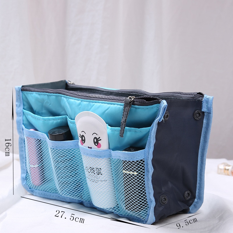 Multifunctionele Organizer Insert Bag Vrouwen Nylon Travel Organizer Insert Handtas Portemonnee Grote liner Lady Make-Up Cosmetische Bag