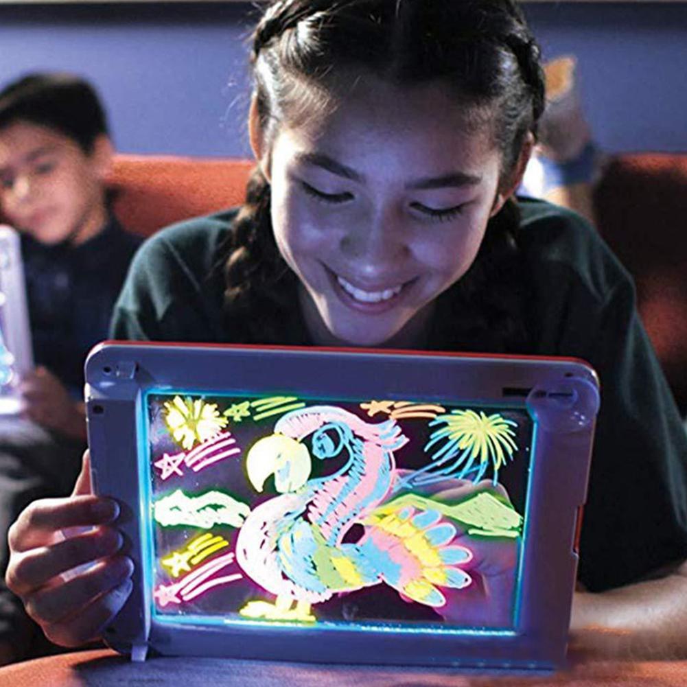 Bloc de dibujo mágico 3D, tablero luminoso con luz LED, juguete de desarrollo intelectual para niños, herramienta de aprendizaje para pintar