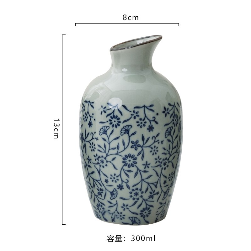 Japanese Style Vintage Blue and White Porcelain Wine Set Ceramic Hip Flasks Sake Cup Ceramic Crafts Home Wine Pot Tea Cup: Pot blue And White