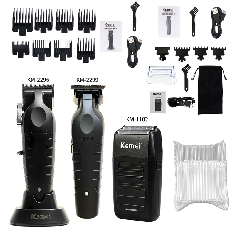 Kemei KM-2296 KM-2299 KM-1102 Kit de tondeuse à cheveux rasoir électrique pour hommes tondeuse à cheveux Machine de coupe de cheveux professionnelle: Black