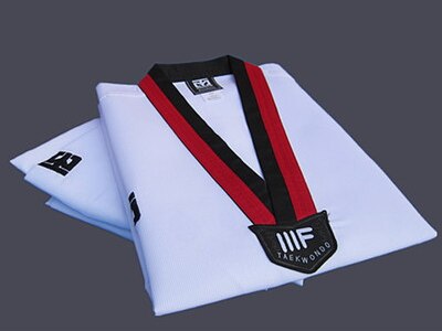 WTF Mooto taekwondo Doboks Kleidung Art Erwachsene MOOTO ITF Karate anzug Taekwondo Uniform Komfortable Größe XXXS-XXXL: 120 rot Schwarz Kragen