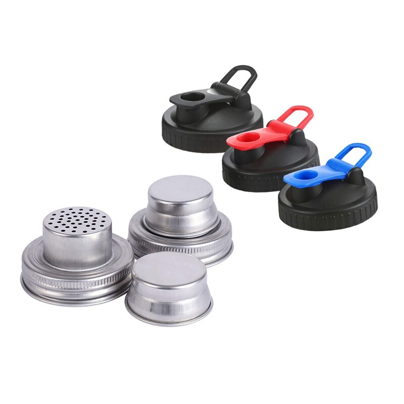 Mason Jar Shaker Lids 2 Pack Shake Cocktails or Your Best Dry Rub & 3Pcs Pack Wide Mouth Canning Lids Flip Cap Lids