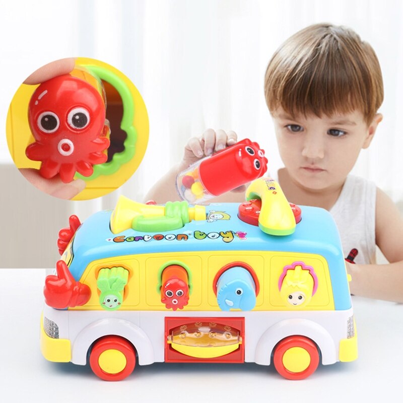 Babylegetøj sjov bus bump and go bil spille musiklys, tidlig uddannelse til 2 - 3 -årige piger drenge småbørn