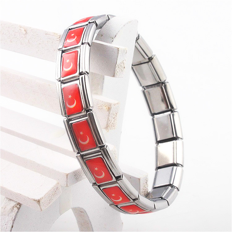 Women Jewelry Turkish Flag Elasticity Elastic Energy Sport Magnetic Germanium Italian Charm Bracelet Stainless Steel ST8