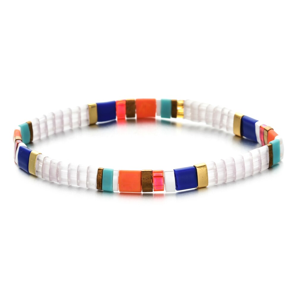 Smzy pulseira feminina com miçangas do arco-íris, artesanal e elástica, com pingentes da amizade, pulseira feminina: HGSL067