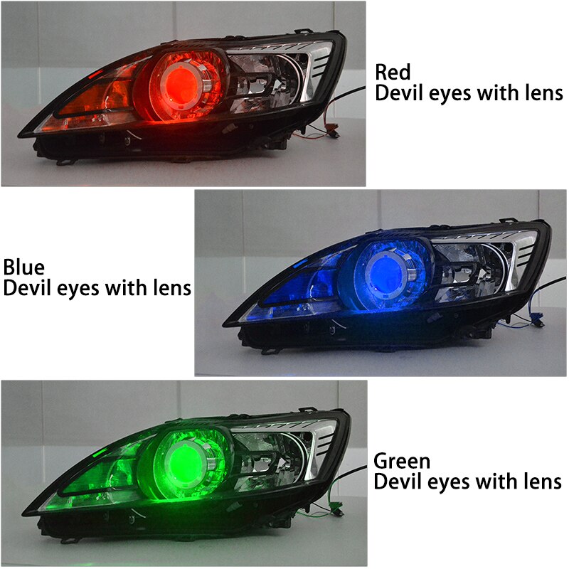 Lente de proyector bi-xenón para coche, luz LED de Ojos de demonio de 2,5 pulgadas, ajuste H4 H7, enchufe, 2 piezas