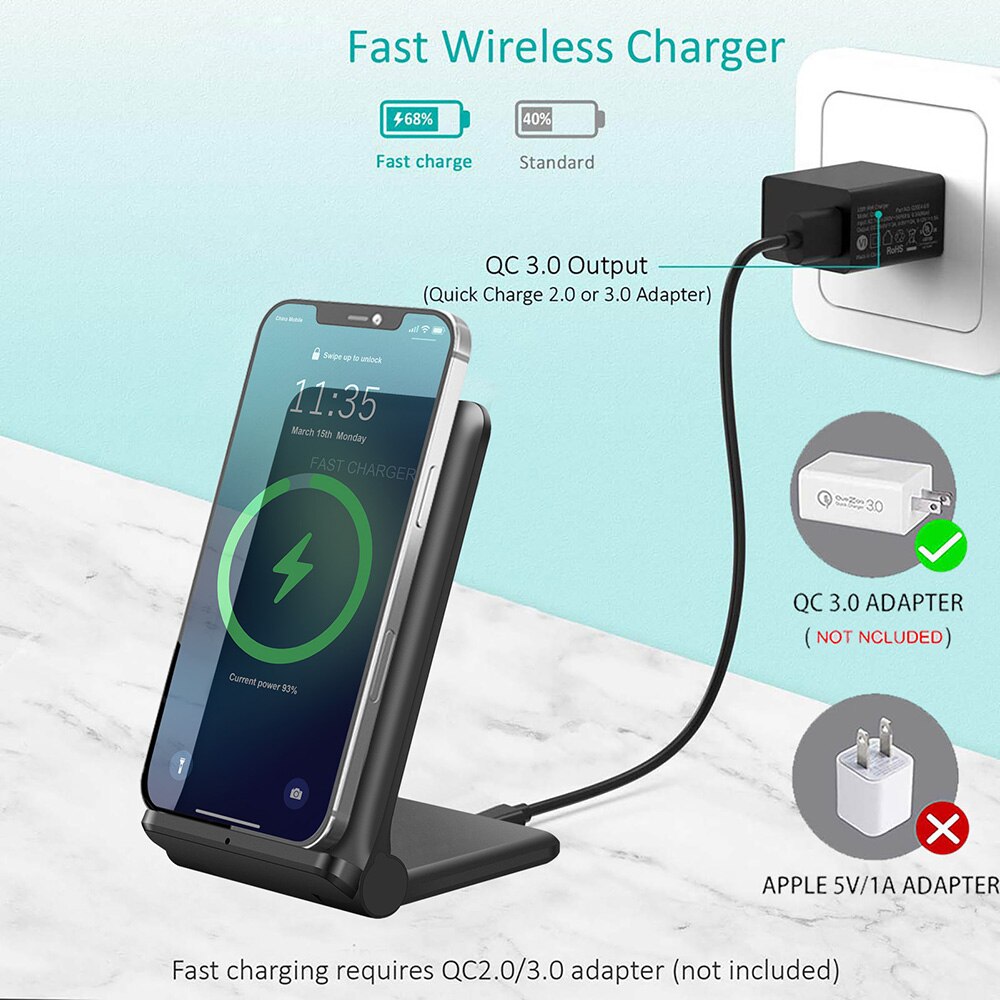 FDGAO 30W Qi Wireless Charger Stand For iPhone 13 12 11 Pro XS MAX XR X 8 Samsung S10 S20 S21 Fast Charging Holder Phone Charger
