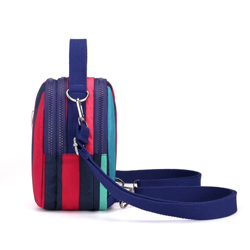 Jielshi kvinner mini-ryggsekk klassisk stripemønster nylon kvinnelig skulder- og crossbody-vesker multifunksjonsveske for unge jenter