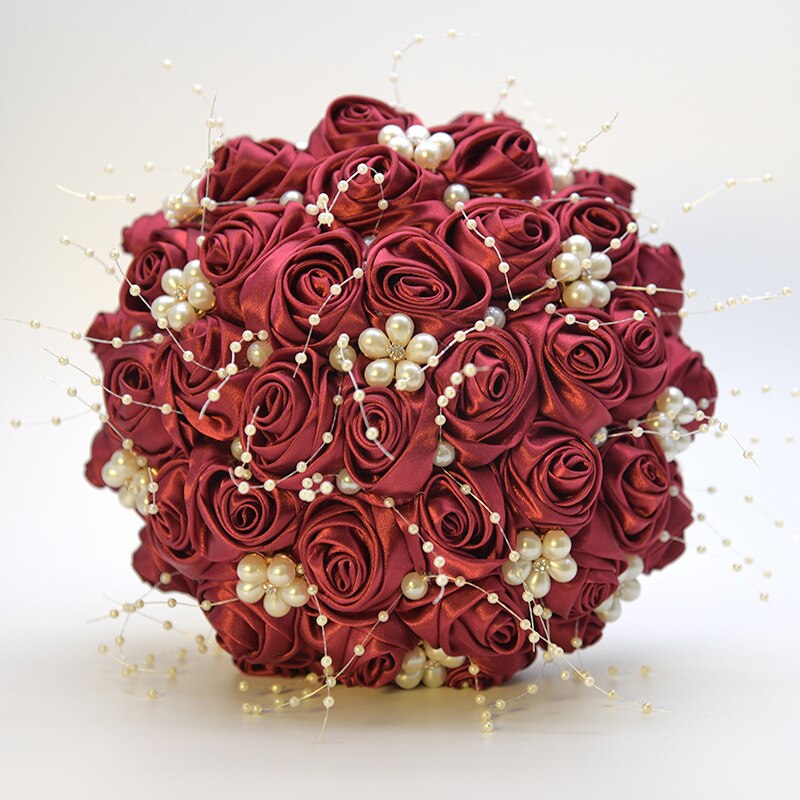 Kyunovia-ramo de flores rosas seda Borgoña, impresionante adorno de perlas para novia, dama de honor, boda