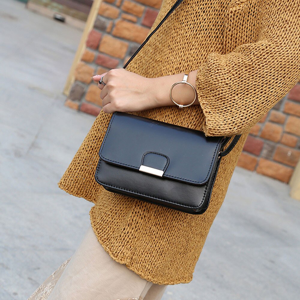 Women's Leather Simple Solid Handbag Small Shoulder Bags Crossbody Bags for Girls Messenger Bags