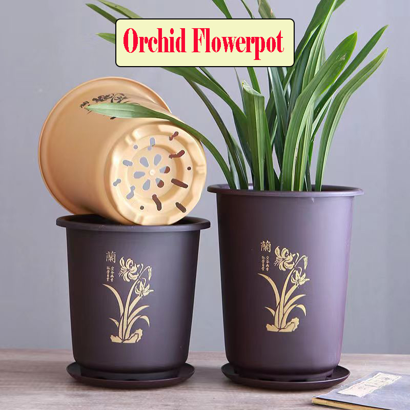 Orchidee speciale bloempot porseleinachtig stijf plastic ademend diep hoog zwart plastic orchidee clivia bloempot met dienblad