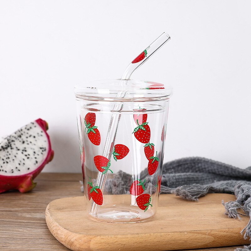 Tumblers med lock och sugrör glas 12 oz vattenflaska resemugg för vatten, saftglas kopp och klart lock halm