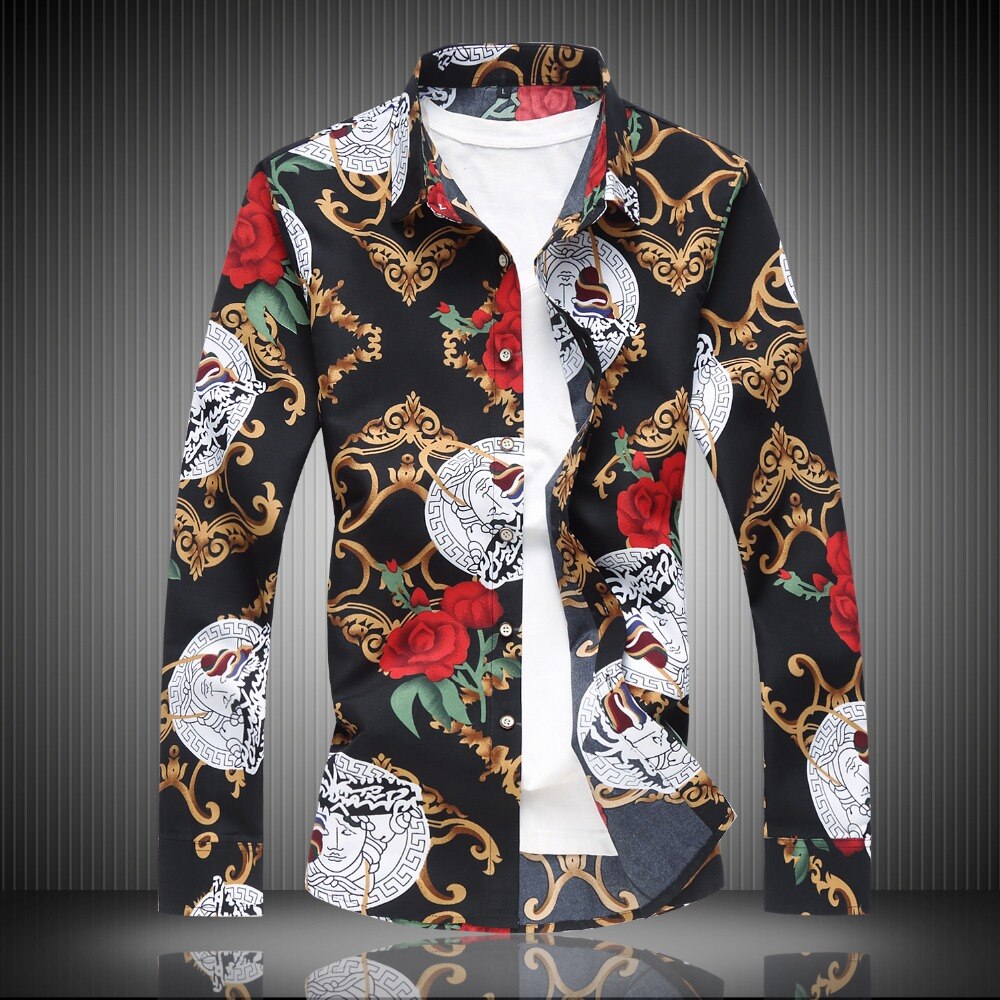 Jz chief england-stijl herenoverhemd met lange mouwen, bloemenprint, hawaiiaans overhemd, casual, slim fit, kleding, plus size 7xl, sociaal