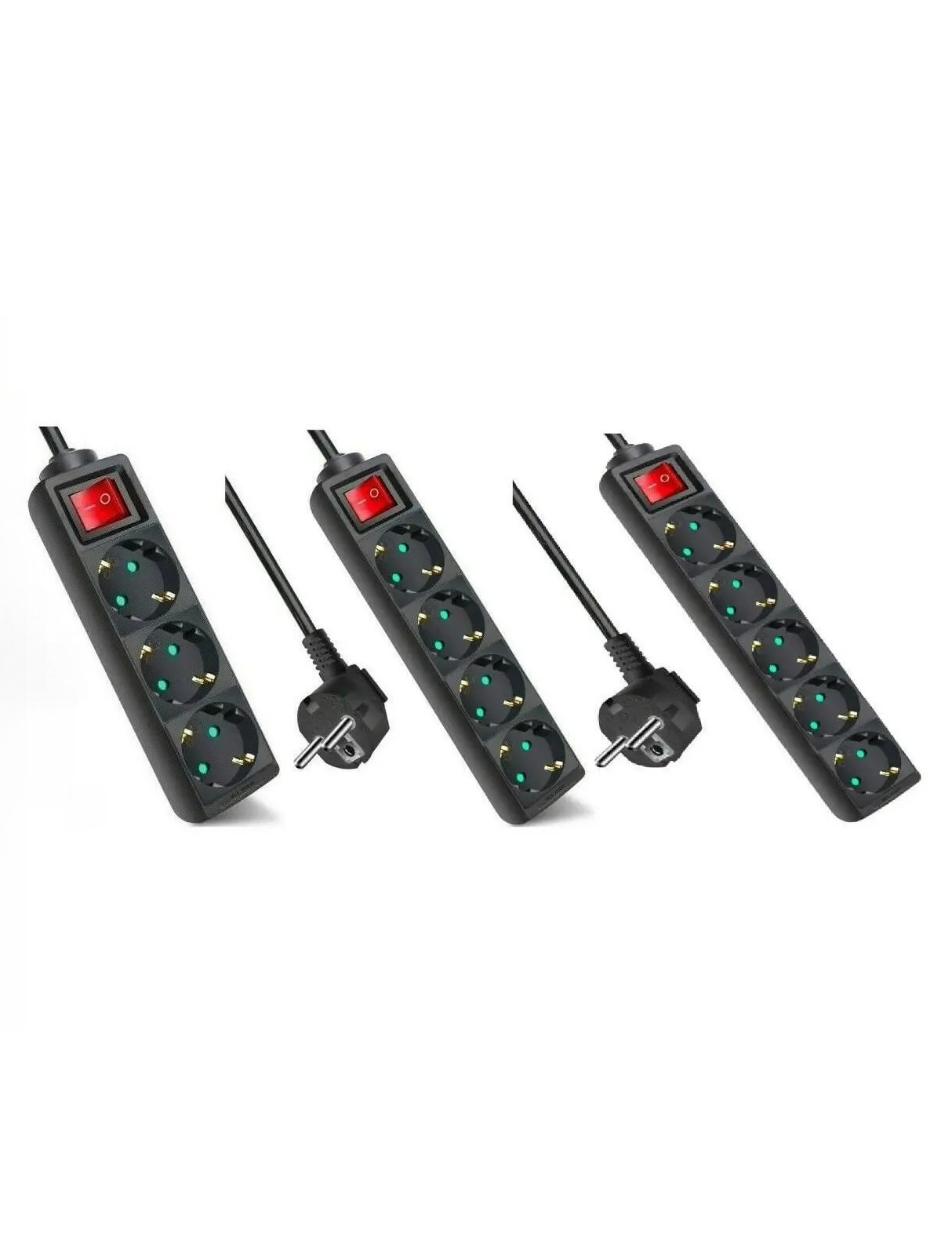 3M verlengsnoer met 3/4/5 stopcontacten en aan/uit-schakelaar - Heavy Duty zwarte voedingskabel voor thuis/kantoor/gereedschap