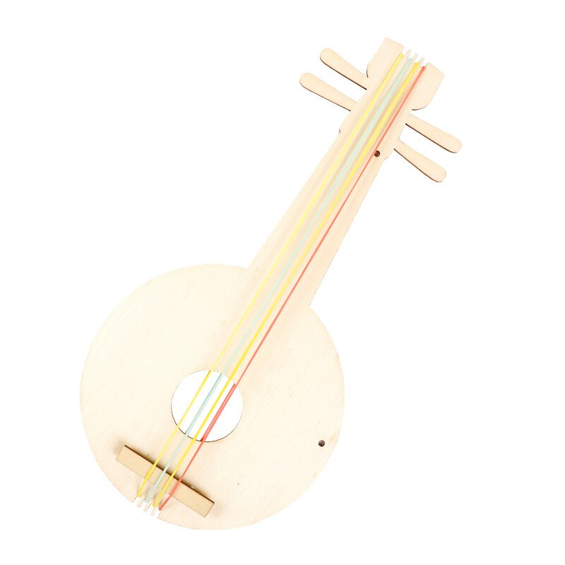 Wooden DIY Pipa Lute Chinese Traditional Style Children Handmade Colorful Painted Material Package String Musical Instrument Toy