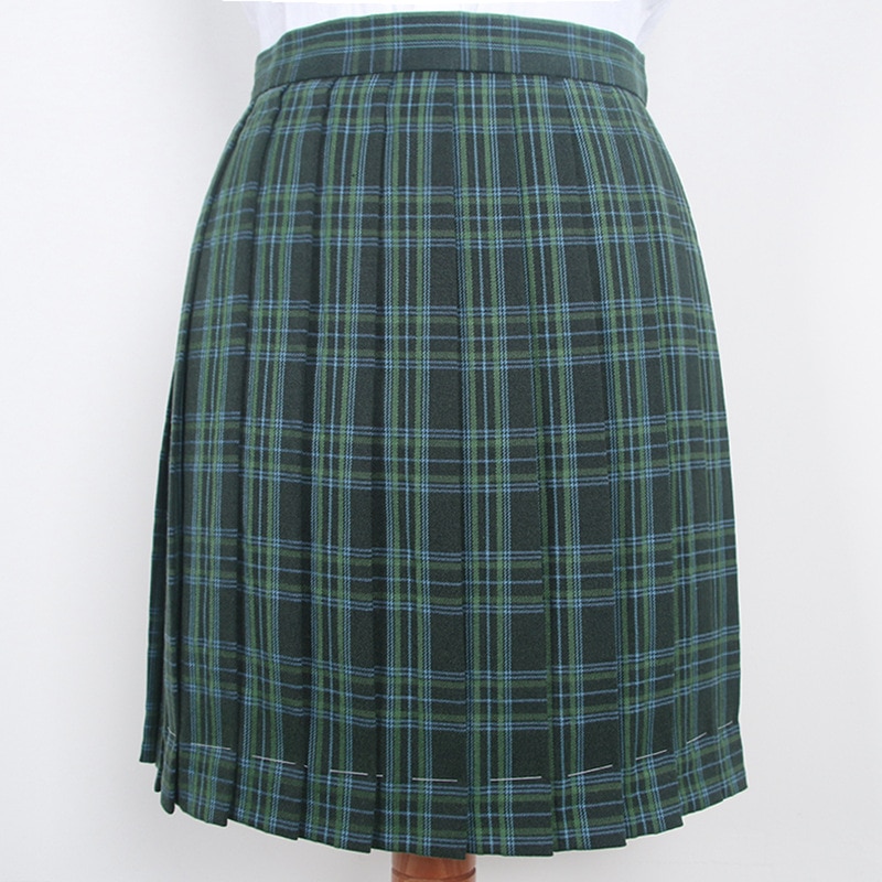Verde azul cuadrícula uniforme escolar Falda plisada algodón estilo universal Mini cortos de colegio faldas